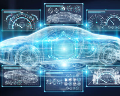 Modern digital smart car interface 3D rendering Modern digital smart car interface isolated opn blue background 3D rendering
